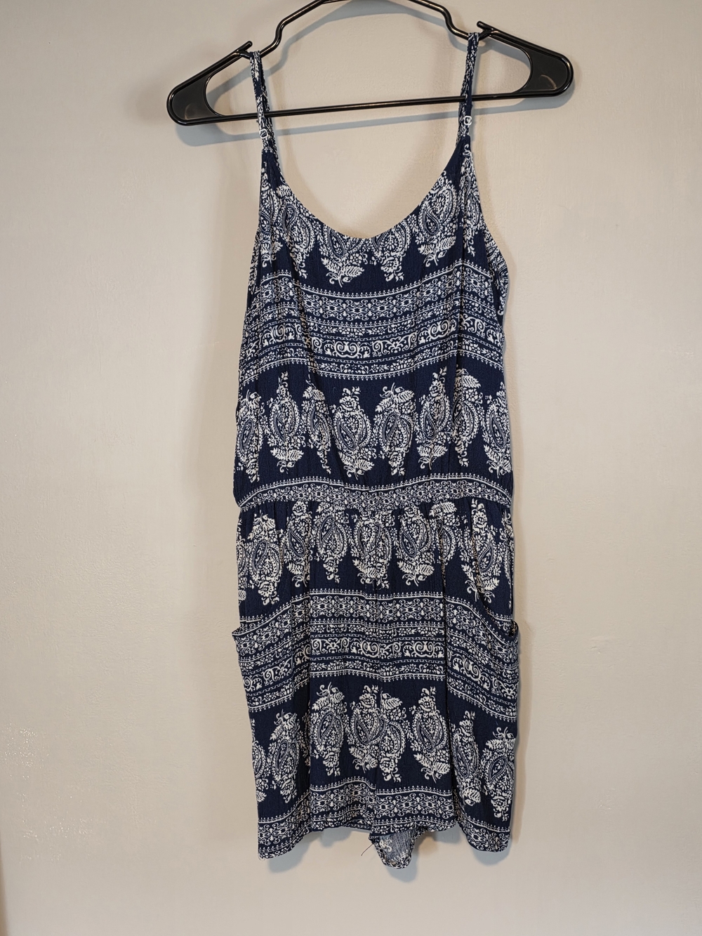 Navy Blue Printed Spaghetti Strap Romper